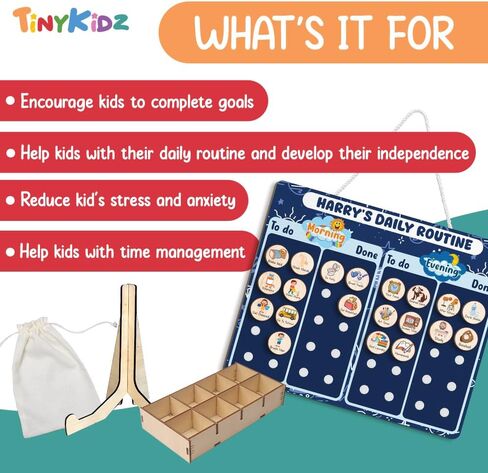 Daily Routine Chart for Kids, Visual Schedule, Routine Chart for Toddlers, Morning Bedtime Routine Chart for Toddlers, Wooden Chore Chart for Kids in Kuwait