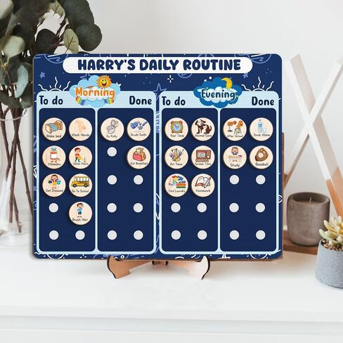 Daily Routine Chart for Kids, Visual Schedule, Routine Chart for Toddlers, Morning Bedtime Routine Chart for Toddlers, Wooden Chore Chart for Kids in Kuwait