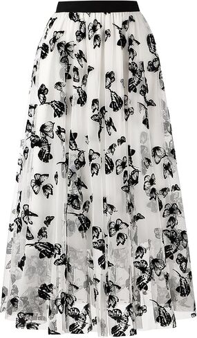 Skirts for Women Midi Long Length Dressy Casual Trendy Summer Tulle A-Line Floral High Waist Skirt in Saudi Arabia