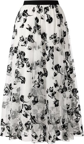 Skirts for Women Midi Long Length Dressy Casual Trendy Summer Tulle A-Line Floral High Waist Skirt in Saudi Arabia