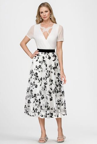 Skirts for Women Midi Long Length Dressy Casual Trendy Summer Tulle A-Line Floral High Waist Skirt in Saudi Arabia