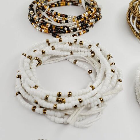 African Style Waist Beads Set, 6 Pack, Non-Elastic String, Tie On Belly Accessories for Women, Handmade African Jewelry in Saudi Arabia