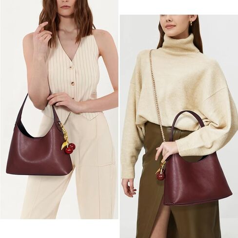 JQWSVE Shoulder Bags for Women Small Tote Purse with Cherry Bag Charm Trendy Leather Handbag Fall Purse Chain Crossbody Bag in Kuwait