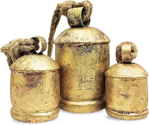 Set of 3 Harmony Chic Cow Bells Huge Rustic Christmas Vintage Handmade Hanging Lucky Bells On Rope (Country Rustic, Large) in Saudi Arabia