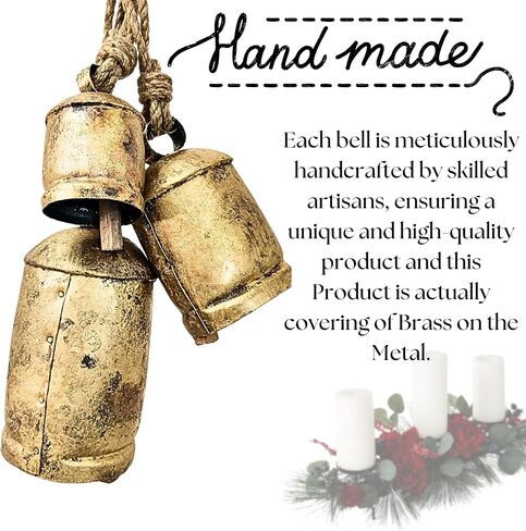 Set of 3 Harmony Chic Cow Bells Huge Rustic Christmas Vintage Handmade Hanging Lucky Bells On Rope (Country Rustic, Large) in Saudi Arabia