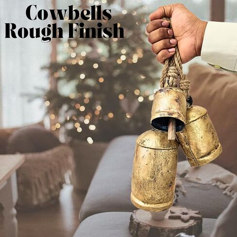 Set of 3 Harmony Chic Cow Bells Huge Rustic Christmas Vintage Handmade Hanging Lucky Bells On Rope (Country Rustic, Large) in Saudi Arabia