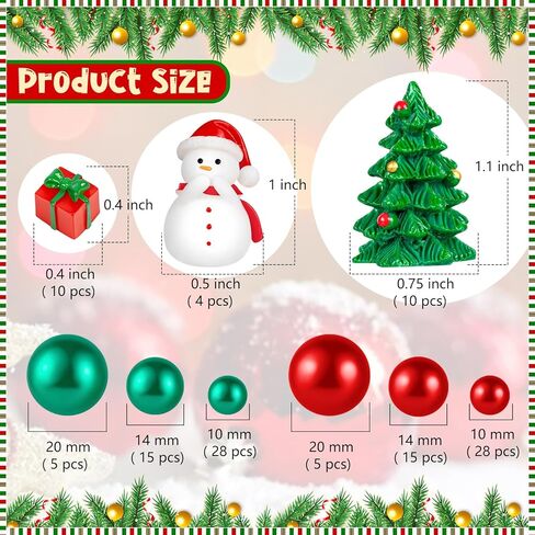 120 قطعة من حشو مزهرية عيد الميلاد، شجرة عيد الميلاد صغيرة من الراتنج ورجل ثلج لقطع مركزية للمزهرية، خرز من اللؤلؤ الصناعي العائم باللون الأخضر والأحمر لتزيين طاولة المنزل in Kuwait