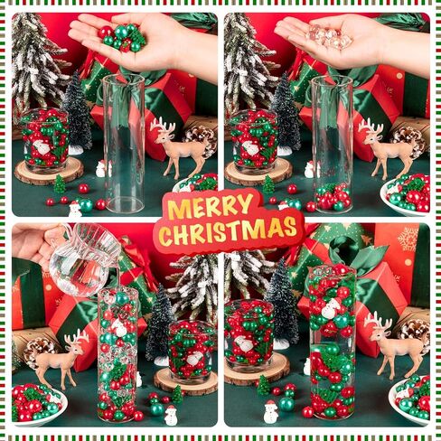 120 قطعة من حشو مزهرية عيد الميلاد، شجرة عيد الميلاد صغيرة من الراتنج ورجل ثلج لقطع مركزية للمزهرية، خرز من اللؤلؤ الصناعي العائم باللون الأخضر والأحمر لتزيين طاولة المنزل in Kuwait