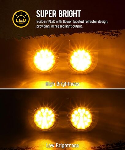 Partsam Amber 17 LED ضوء البطيخ مع دعامة من الفولاذ المقاوم للصدأ، استبدال ضوء إشارة الانعطاف لشاحنات Freightliner Kenworth Peterbilt شبه/الثقيلة، عدسة العنبر LED/العنبر in Kuwait