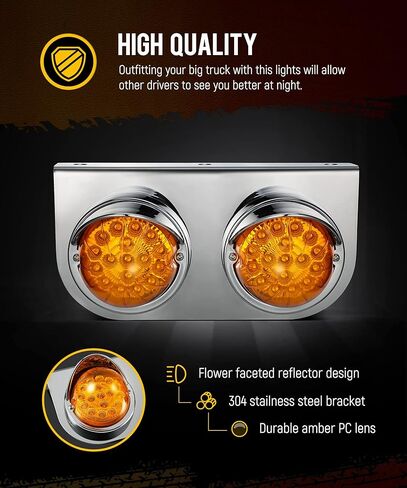 Partsam Amber 17 LED ضوء البطيخ مع دعامة من الفولاذ المقاوم للصدأ، استبدال ضوء إشارة الانعطاف لشاحنات Freightliner Kenworth Peterbilt شبه/الثقيلة، عدسة العنبر LED/العنبر in Kuwait