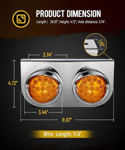 Partsam Amber 17 LED ضوء البطيخ مع دعامة من الفولاذ المقاوم للصدأ، استبدال ضوء إشارة الانعطاف لشاحنات Freightliner Kenworth Peterbilt شبه/الثقيلة، عدسة العنبر LED/العنبر in Kuwait