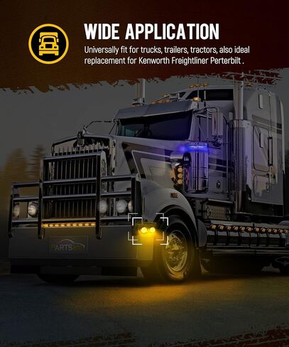 Partsam Amber 17 LED ضوء البطيخ مع دعامة من الفولاذ المقاوم للصدأ، استبدال ضوء إشارة الانعطاف لشاحنات Freightliner Kenworth Peterbilt شبه/الثقيلة، عدسة العنبر LED/العنبر in Kuwait