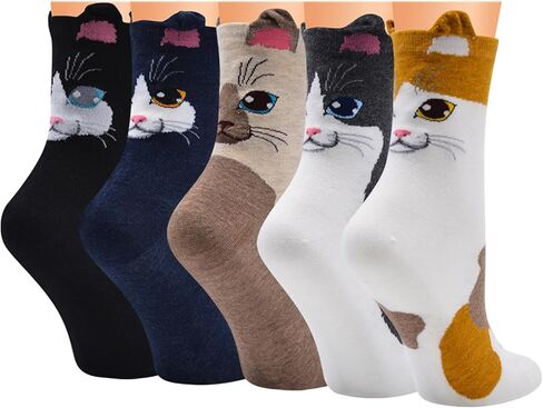 Women Cat Dog Socks Girls Animal Sox Fun Funny Kitty Doggie Ankle Sock Adult Ladies Gift 5 Pairs in Kuwait