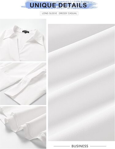 Prettywear Women's Long Sleeve Work Blouse Collared V Neck Office Business Shirts Dressy Casual Loose Tops 2024 in Saudi Arabia
