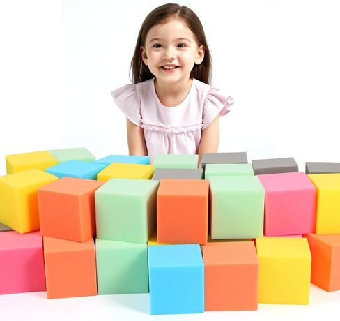 Foam Pit Cubes Blocks - 48PCS Sponge Form Cubes for Foam Ball Pits, Gymnastics, Freerunning and Parkour Courses, Skateboard Parks, BMX, Trampoline Arenas-Grey and black(5" x 5" x 5") in Saudi Arabia