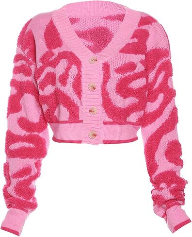 Perbai Womens V Neck Button Down Long Sleeve Colorblock Y2K Cropped Cardigan Sweater Jacket in Kuwait