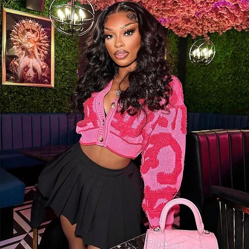 Perbai Womens V Neck Button Down Long Sleeve Colorblock Y2K Cropped Cardigan Sweater Jacket in Kuwait