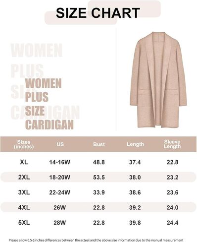 RITERA Plus Size Cardigan Sweaters for Women Long Sleeve Open Front Lapel Collar Jacket Pocket Winter Coatigan XL-5XL in Saudi Arabia