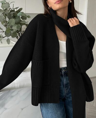 PRETTYGARDEN Women's 2024 Fall Fashion Knit Cardigan Sweaters Long Sleeve V Neck Open Front Winter Sweater Jacket with Scarf in Saudi Arabia