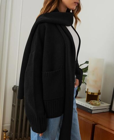 PRETTYGARDEN Women's 2024 Fall Fashion Knit Cardigan Sweaters Long Sleeve V Neck Open Front Winter Sweater Jacket with Scarf in Saudi Arabia