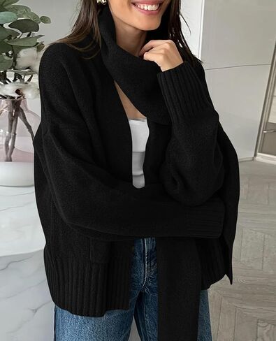 PRETTYGARDEN Women's 2024 Fall Fashion Knit Cardigan Sweaters Long Sleeve V Neck Open Front Winter Sweater Jacket with Scarf in Saudi Arabia