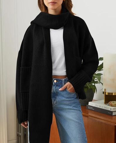 PRETTYGARDEN Women's 2024 Fall Fashion Knit Cardigan Sweaters Long Sleeve V Neck Open Front Winter Sweater Jacket with Scarf in Saudi Arabia