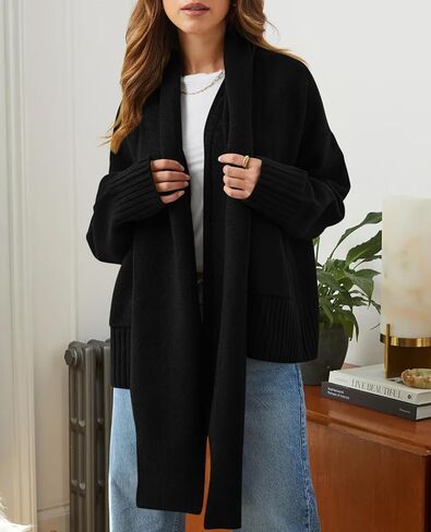 PRETTYGARDEN Women's 2024 Fall Fashion Knit Cardigan Sweaters Long Sleeve V Neck Open Front Winter Sweater Jacket with Scarf in Saudi Arabia