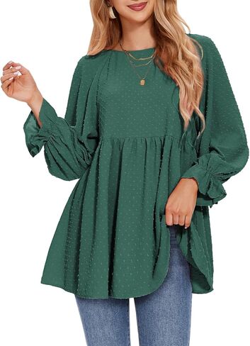 بلوزات نسائية بأكمام طويلة من EXLURA بلوزات بيبي دول منقط سويسري ملابس فضفاضة تناسب الأمومة 2024 قمصان تونيك للخريف ملابس علوية غير رسمية أنيقة in Kuwait