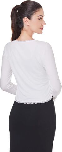 AmélieBoutik Women Long Sleeve Lace Trim Open Front Bolero Shrug Cropped Cardigan in Saudi Arabia