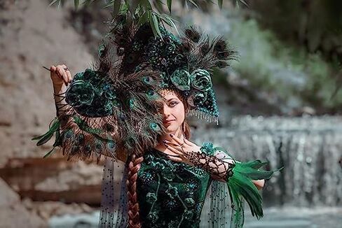 Gothic Black Lace Feather Fingerless Gloves with Long Sleeves Wrist Cuffs Women's Costume Accessory in Kuwait