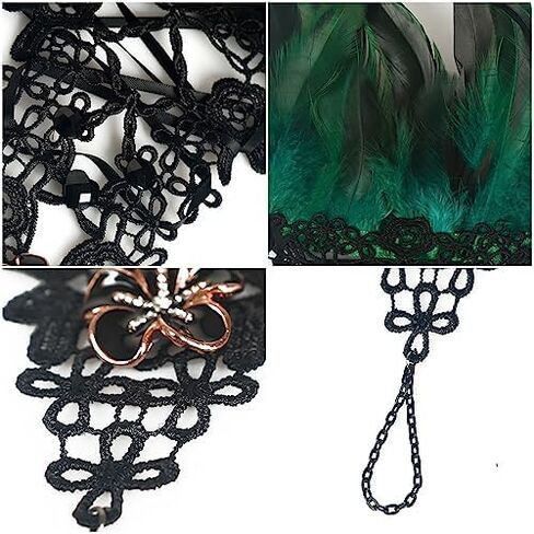 Gothic Black Lace Feather Fingerless Gloves with Long Sleeves Wrist Cuffs Women's Costume Accessory in Kuwait