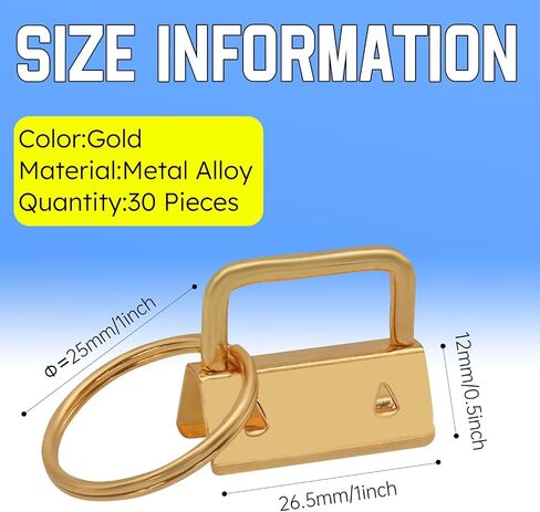 أجهزة Key fob، 30 قطعة من سلسلة مفاتيح Key fob مقاس 1 بوصة مع حلقات سلسلة مفاتيح لحزام الحقائب وأحزمة المعصم ومستلزمات صناعة سلسلة المفاتيح (ذهبي) in Kuwait