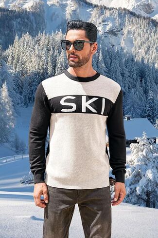 Runcati Mens Ski Sweater Cable Knit Color Block Casual Sweaters Crewneck Winter Pullover in Saudi Arabia