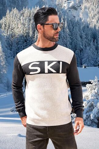 Runcati Mens Ski Sweater Cable Knit Color Block Casual Sweaters Crewneck Winter Pullover in Saudi Arabia