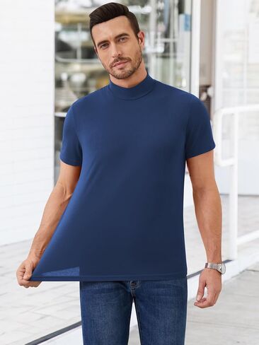 3 Pack Turtle Neck Shirt Men Mock Turtleneck Short Sleeve Undershirts Basic Slim Fit T Shirts Solid Color Pullover Tees in Saudi Arabia