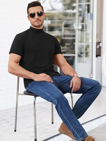 3 Pack Turtle Neck Shirt Men Mock Turtleneck Short Sleeve Undershirts Basic Slim Fit T Shirts Solid Color Pullover Tees in Saudi Arabia
