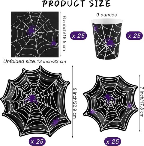 مجموعة أدوات مائدة من Durony 100 قطعة من لوازم حفلات الهالوين على شبكة العنكبوت بما في ذلك أطباق ورق عشاء الهالوين على شكل شبكة عنكبوت وأكواب ومناديل تكفي لـ 25 شخصًا، ديكورات حفلات الهالوين in Kuwait