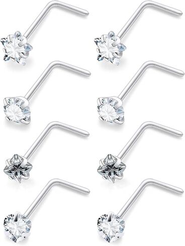 20/18g Straight/L Shaped Diamond Nose Ring Studs Earrings Piercings Jewelry Surgical Steel for Women Men in Saudi Arabia