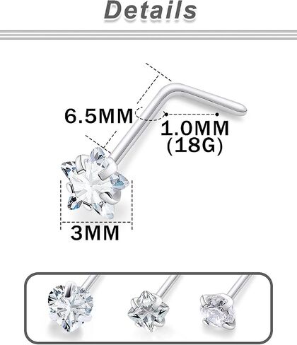 20/18g Straight/L Shaped Diamond Nose Ring Studs Earrings Piercings Jewelry Surgical Steel for Women Men in Saudi Arabia