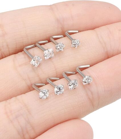 20/18g Straight/L Shaped Diamond Nose Ring Studs Earrings Piercings Jewelry Surgical Steel for Women Men in Saudi Arabia