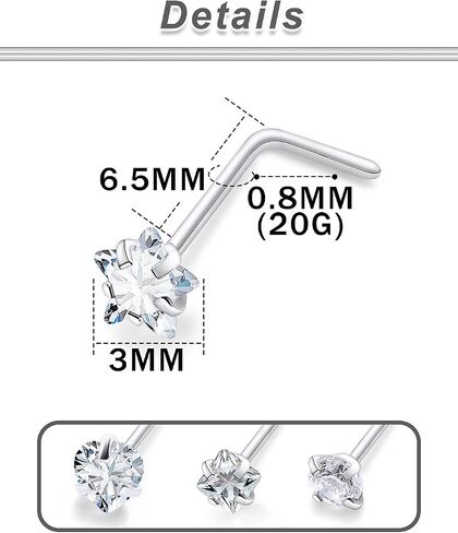 20/18g Straight/L Shaped Diamond Nose Ring Studs Earrings Piercings Jewelry Surgical Steel for Women Men in Saudi Arabia