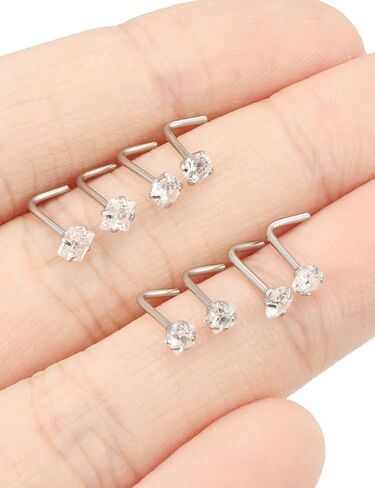 20/18g Straight/L Shaped Diamond Nose Ring Studs Earrings Piercings Jewelry Surgical Steel for Women Men in Saudi Arabia