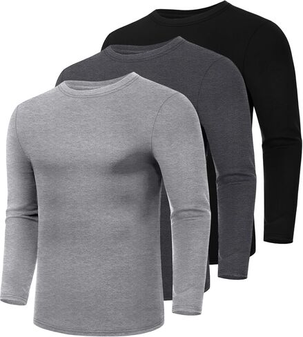 Ficerd 3 Pack Men's Big and Tall Shirts Long Sleeve Cotton Tee Crew Neck Oversize Tops Casual Loose Fit Knitted T Shirts in Saudi Arabia