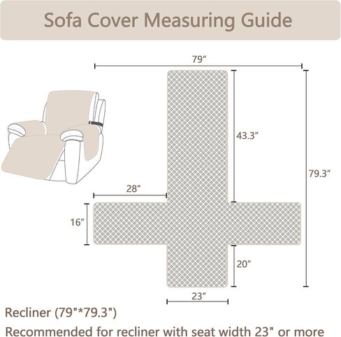 Waterproof Nonslip Recliner Chair Cover Stay in Place, Covers for Recliner Chair with Pocket, Washable Reclining Chair Furniture Protector（23" Beige） in Saudi Arabia