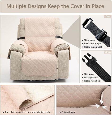 Waterproof Nonslip Recliner Chair Cover Stay in Place, Covers for Recliner Chair with Pocket, Washable Reclining Chair Furniture Protector（23" Beige） in Saudi Arabia