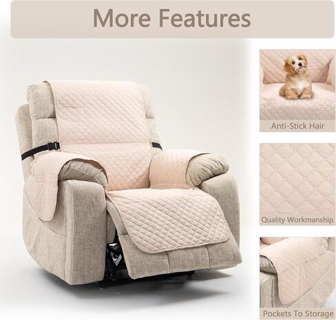 Waterproof Nonslip Recliner Chair Cover Stay in Place, Covers for Recliner Chair with Pocket, Washable Reclining Chair Furniture Protector（23" Beige） in Saudi Arabia