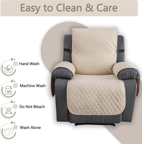 Waterproof Nonslip Recliner Chair Cover Stay in Place, Covers for Recliner Chair with Pocket, Washable Reclining Chair Furniture Protector（23" Beige） in Saudi Arabia
