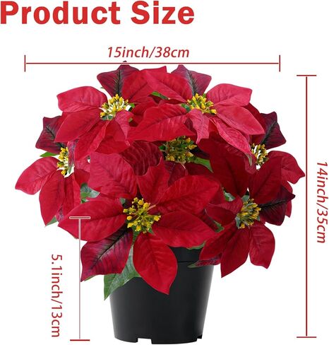 زهور البونسيتة الاصطناعية زهور عيد الميلاد الحمراء الاصطناعية 14 بوصة فو عيد الميلاد البونسيتة نبات الشتاء الزهور للداخلية في الهواء الطلق زخرفة عيد الميلاد الشرفة ديكورات حديقة المنزل in Kuwait