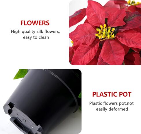 زهور البونسيتة الاصطناعية زهور عيد الميلاد الحمراء الاصطناعية 14 بوصة فو عيد الميلاد البونسيتة نبات الشتاء الزهور للداخلية في الهواء الطلق زخرفة عيد الميلاد الشرفة ديكورات حديقة المنزل in Kuwait
