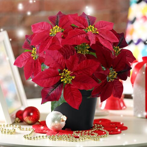 زهور البونسيتة الاصطناعية زهور عيد الميلاد الحمراء الاصطناعية 14 بوصة فو عيد الميلاد البونسيتة نبات الشتاء الزهور للداخلية في الهواء الطلق زخرفة عيد الميلاد الشرفة ديكورات حديقة المنزل in Kuwait